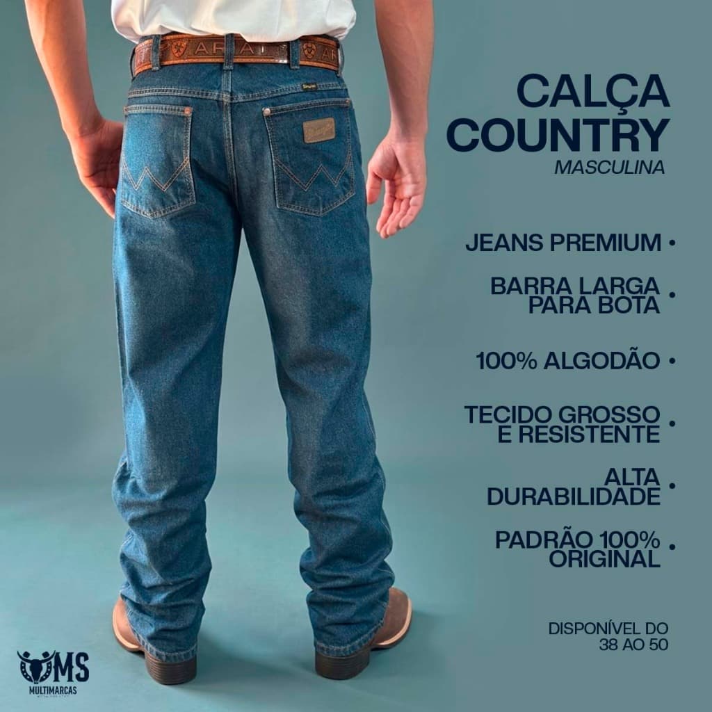 Calça Jeans Masculina Country Barra Larga Para Bota Jeans Grosso Premium 38 ao 50