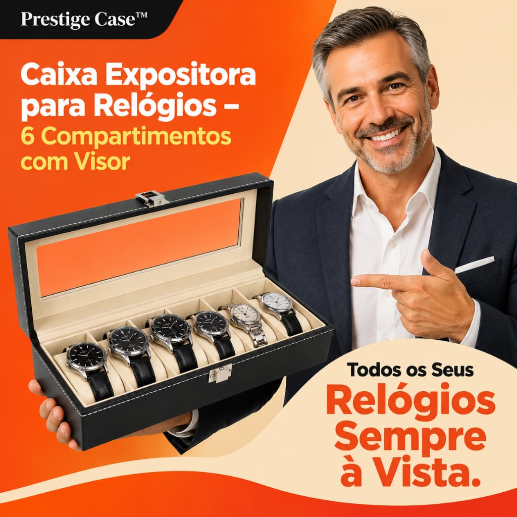 Caixa Organizador Relogios Mostruario 6 Divisoes Visor Transparente Display Luxo