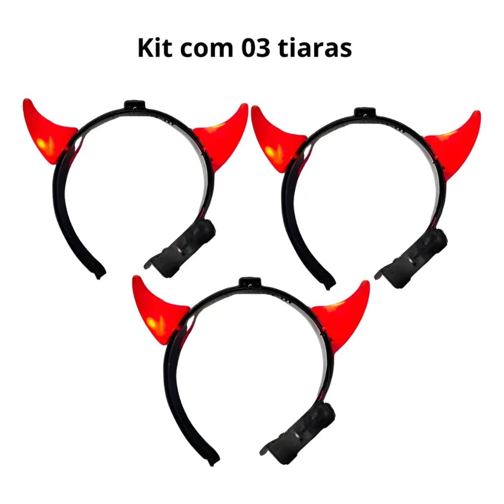 Kit Tiara Diabinho Arquinho Luz LED Unissex Festa Carnaval Halloween