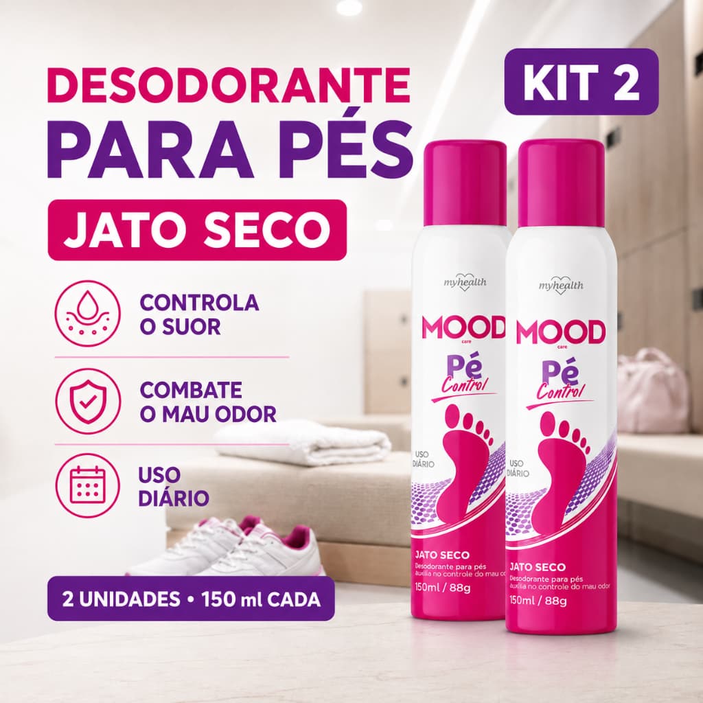 Kit 2 Desodorante para Pés Antitranspirante Spray 150ml Antiodor Jato Seco Longa Duração Mood Care Control Feminino