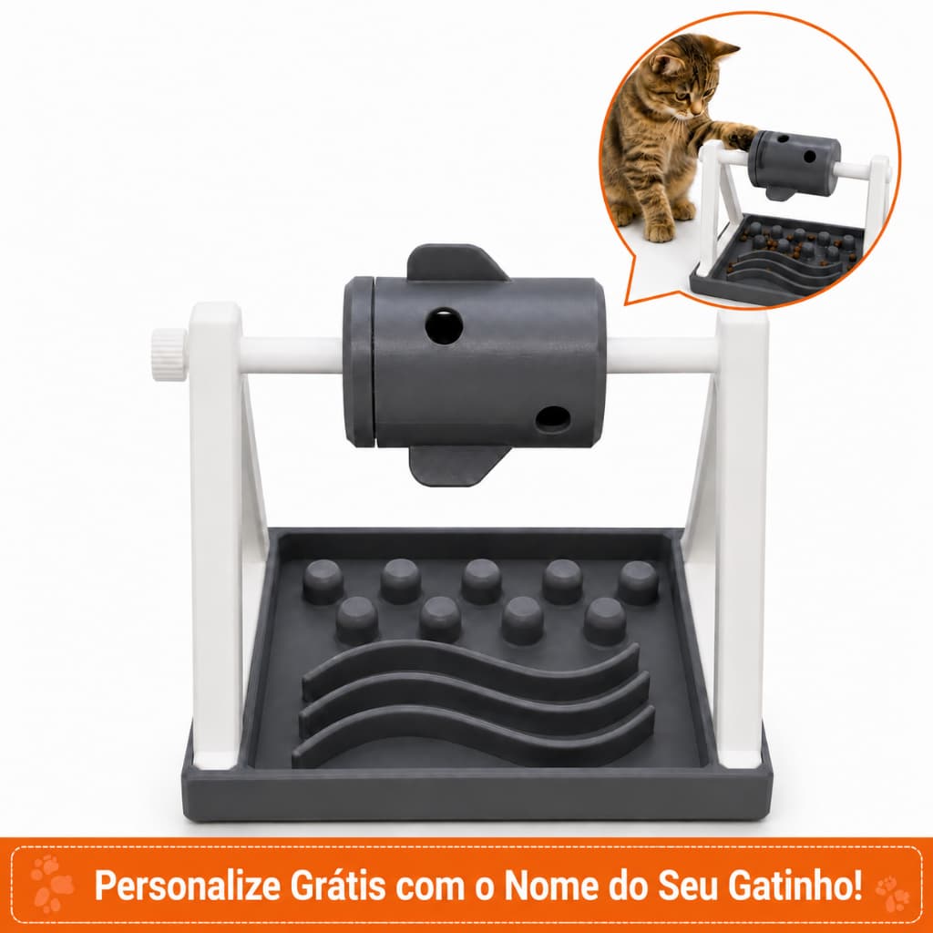 Brinquedo Gato Anti Stress Dispenser Petisco Interativo Personalizado com o Nome do seu Gatinho Enriquecimento Ambiental