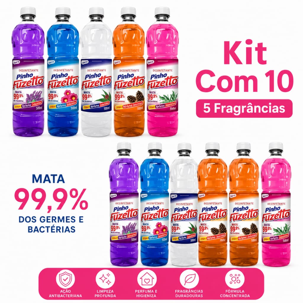 kit 10 Desinfetante 500 ml Fuzetto Banheiro Piso Cozinha