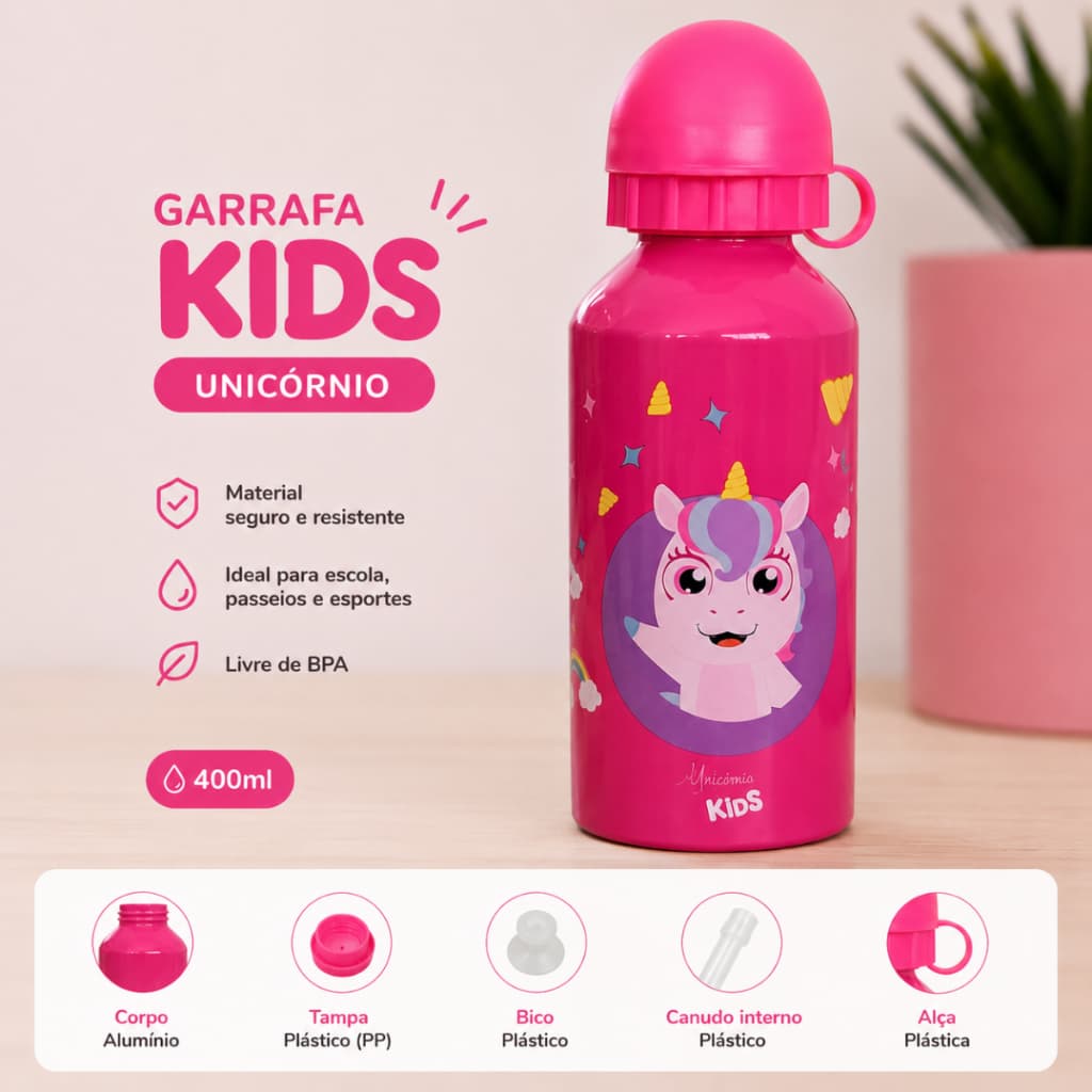 Garrafa Squeeze Infantil 400 Ml Inox -garrafinha Agua E Suco