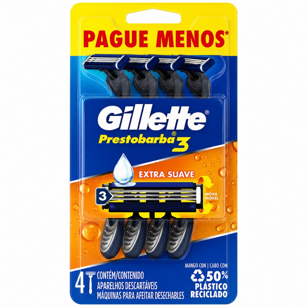 Pacote com 4 Aparelhos de Barbear Gillette Prestobarba