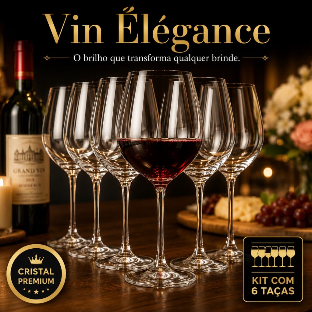 Jogo 6 Taças de Cristal para Vinho 440ml Elegantes Premium Alta Qualidade Mesa Posta