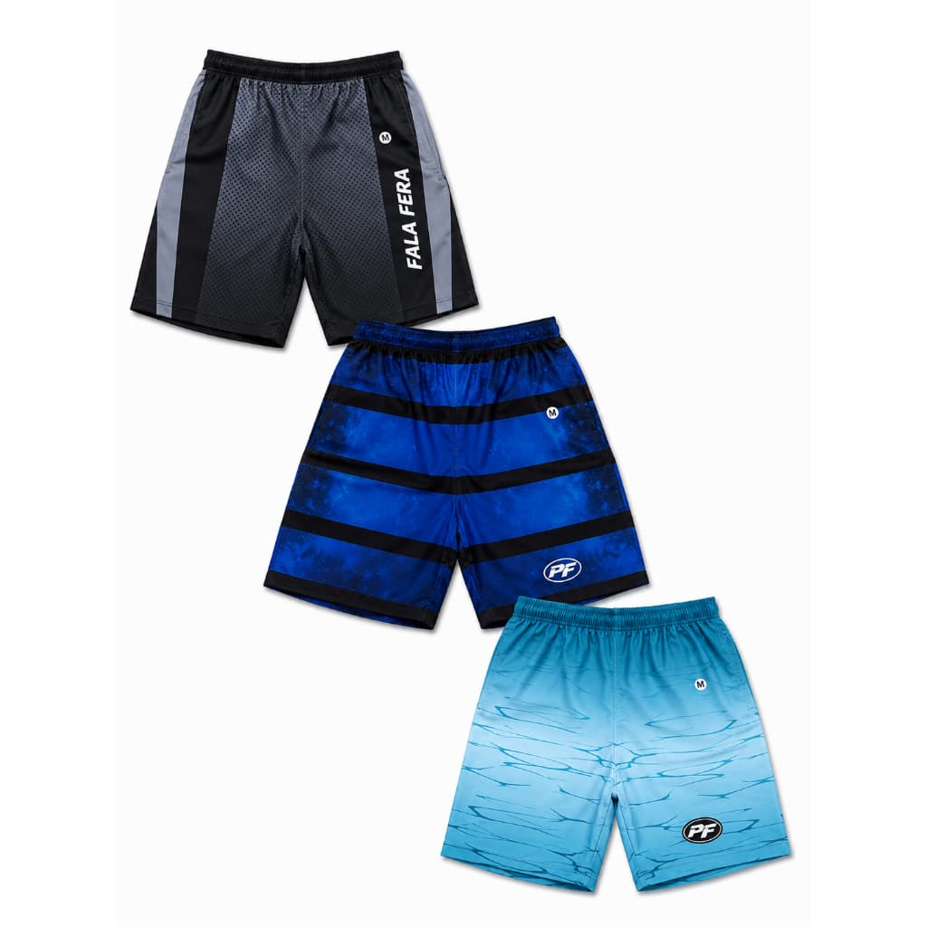 Kit 3 Shorts Bermuda Tactel Masculino Sortidos Confortável Lazer Esportivo Elástico