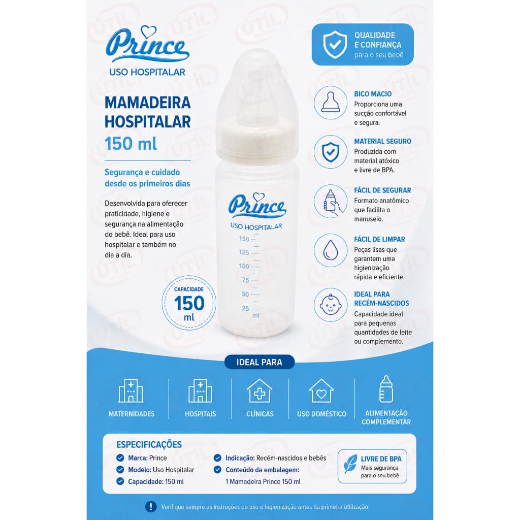 MAMADEIRA HOSPITALAR AUTOCLAVAVEL 150ML BICO REDONDO