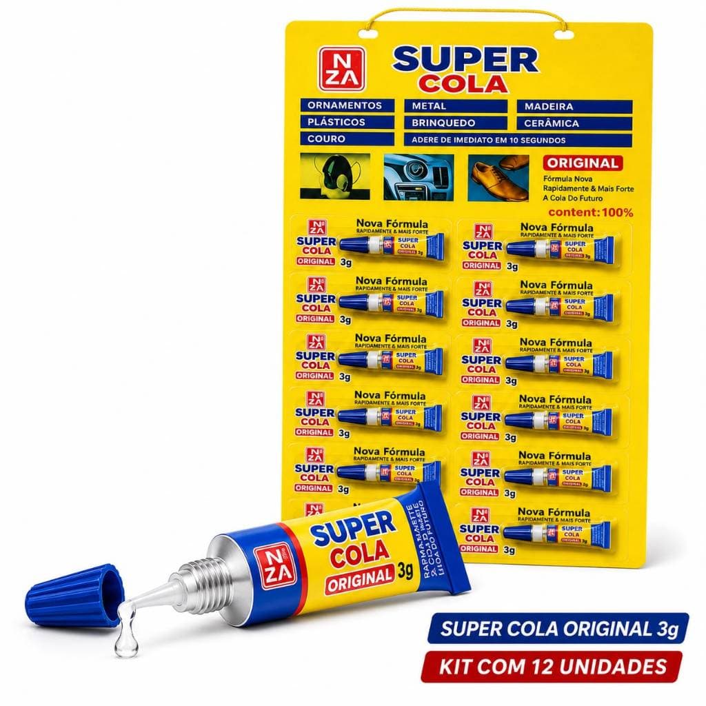 12 super cola super bonder cola tudo 3g kit cartela com 12 unidades