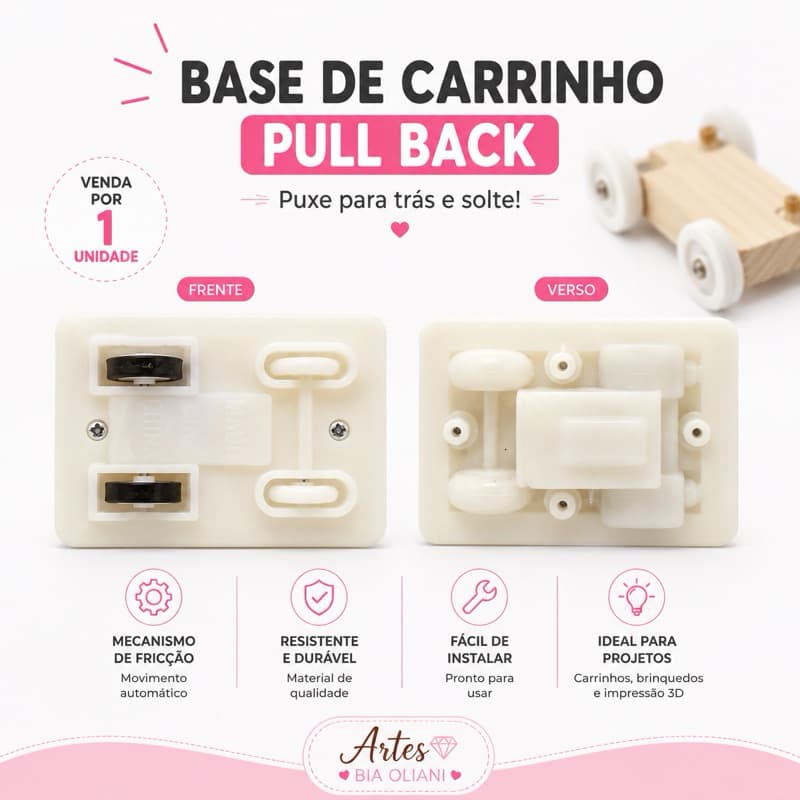Base de Carrinho Pull Back Mecanismo de Fricção para Carrinhos e Impressão 3D | 1 Unidade