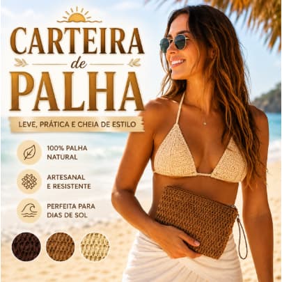 Carteira de Mão de Palha Feminina Praia Clutch Verão Bolsa Artesanal Estilo Natural