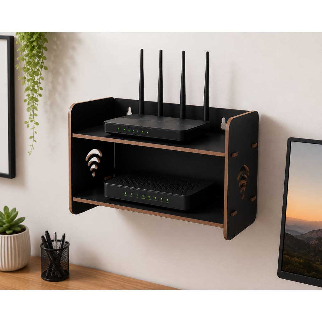 Suporte para Modem e Roteador de Parede em MDF Premium | Organizador de Cabos | GrandCasa