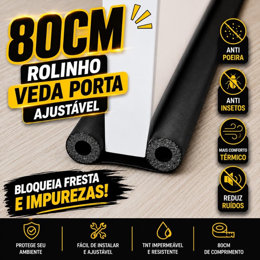 Kit 1 ou 2 Veda Porta 80CM Fácil Instalação Impermeavel Preto ou Marrom