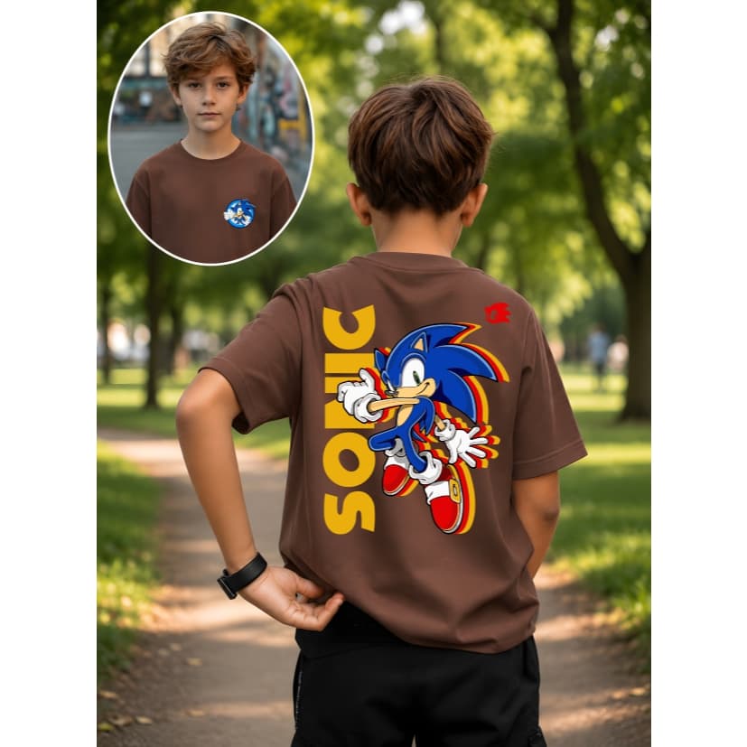 Camiseta Infantil  Streetwear Malha 100% Algodão Camisa Juvenil Estilosa Sonic Azul Desenho Animado