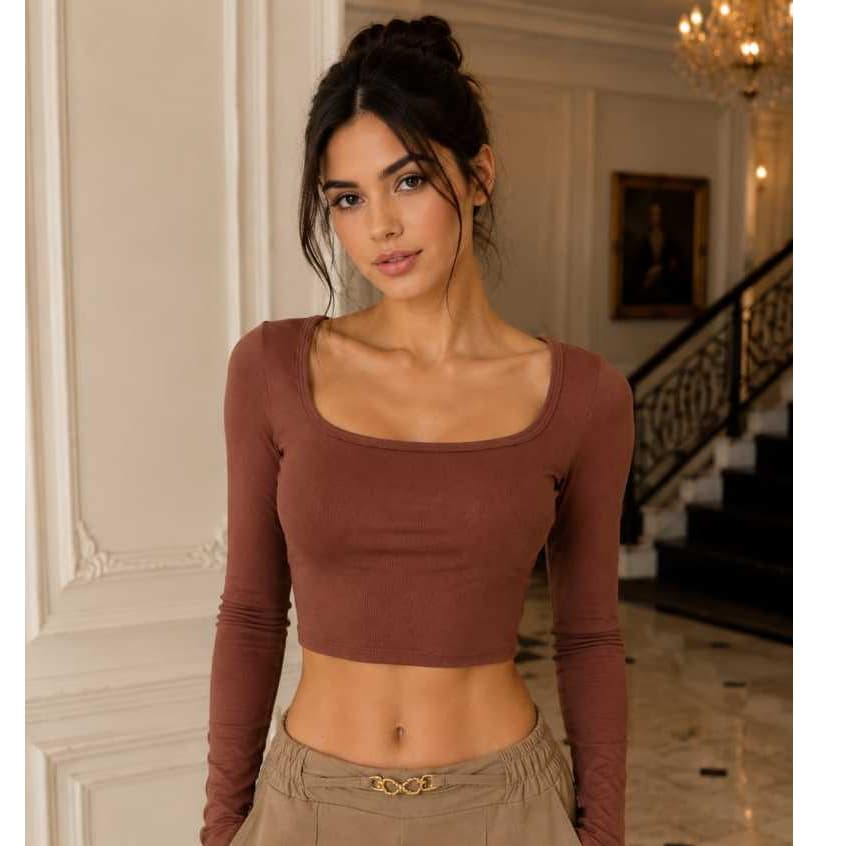 Cropped Manga Longa Feminino Elegante em Suplex Premium