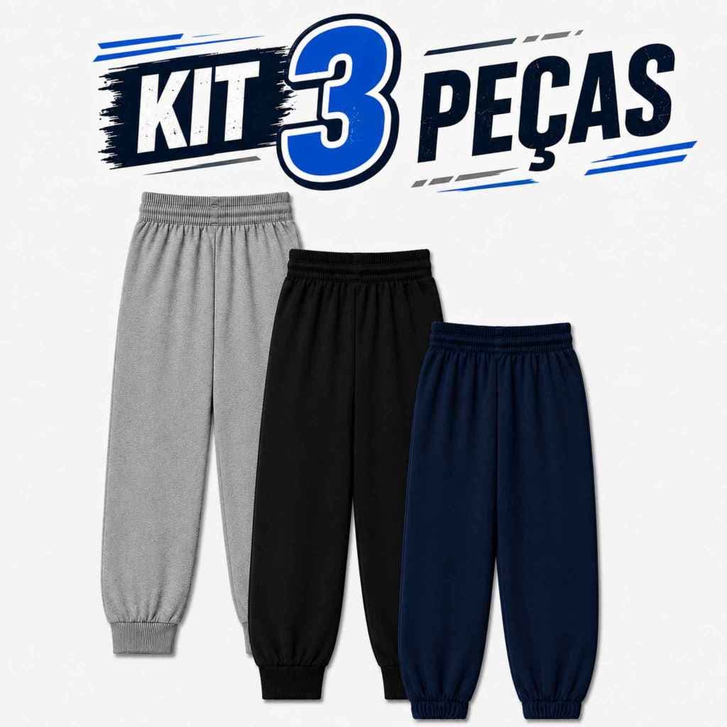 Kit Sortido 3 Calças Moletom Infatil Peluciada Masculina/Menino Elastico Na Cintura Quentinha Inverno