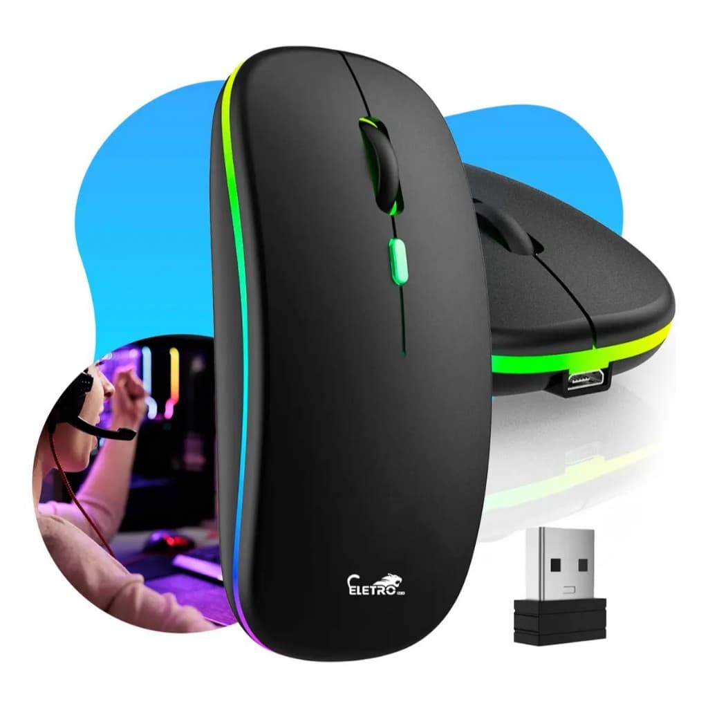 Mouse Sem Fio RGB Bluetooth + 2.4G EL-2103 Recarregável  RGB EL-2103 Dupla Conexão