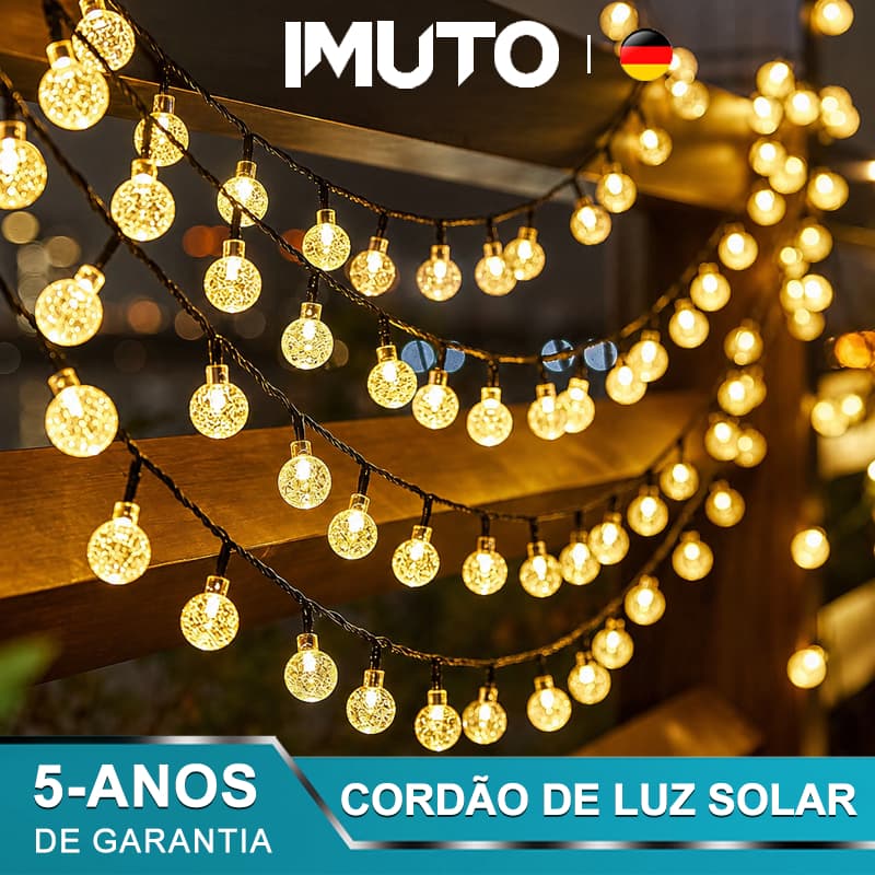 Cordão de Luz Solar Bolinhas de Cristal 8 Modos IP65 para Jardim Varanda Festa Iluminação e Decoração de Natal