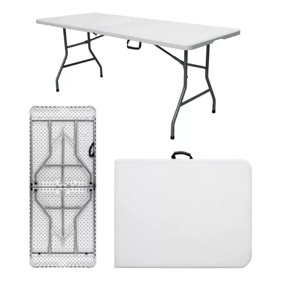Mesa Dobrável Retangular Branca Tipo Maleta Umbrella 180cm Branco