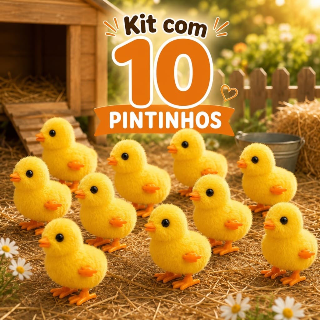 Kit 10 Pintinhos a Corda Amarelo Brinquedo Mecânico Infantil Divertido Festas ENVIO IMEDIATO