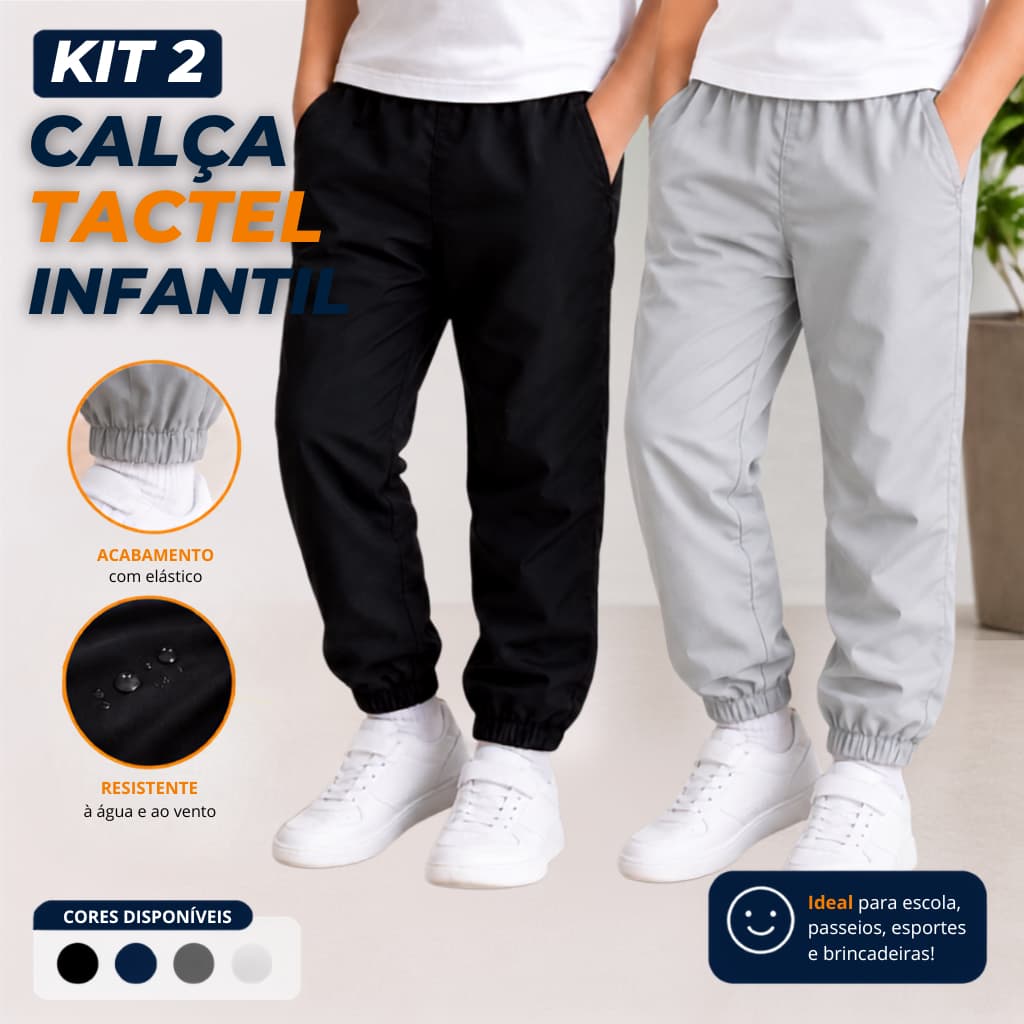 Kit 2 Calças Tactel Infantil Menino Jogger com Bolsos e Elástico Leve Confortável