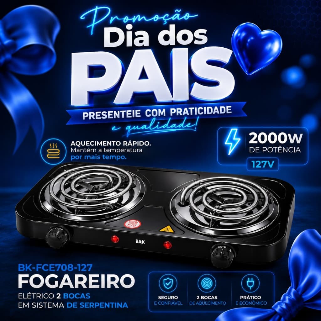 Fogareiro Elétrico 127V 2000W Com 2 Bocas de Aquecimento Portátil Não Precisa de Gás