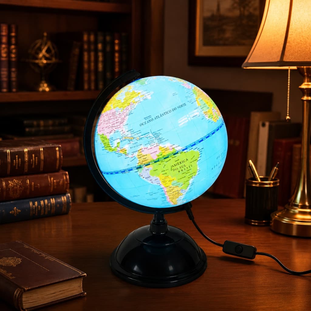 Globo Terrestre Giratório Luminoso De Mesa Abajur Led 20cm