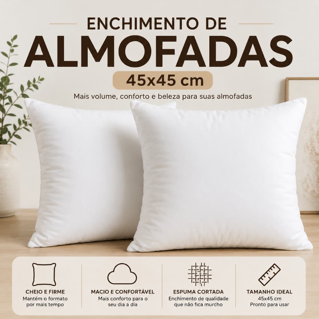 Enchimentos De Almofada Travesseiro  45x45 Antibacteriano Fibra Siliconada Premium Lavável Qualidade