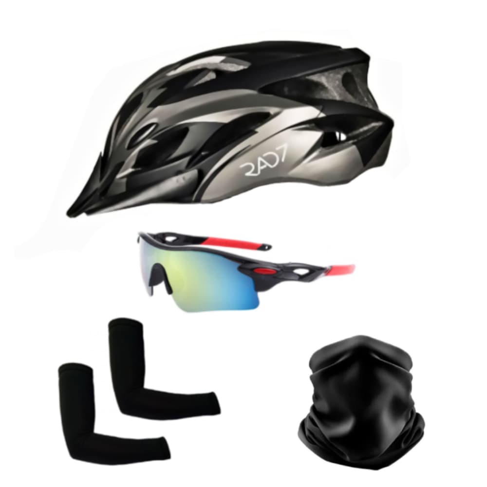 Kit Capacete Ciclismo Com Óculos, Manguito E Bandana