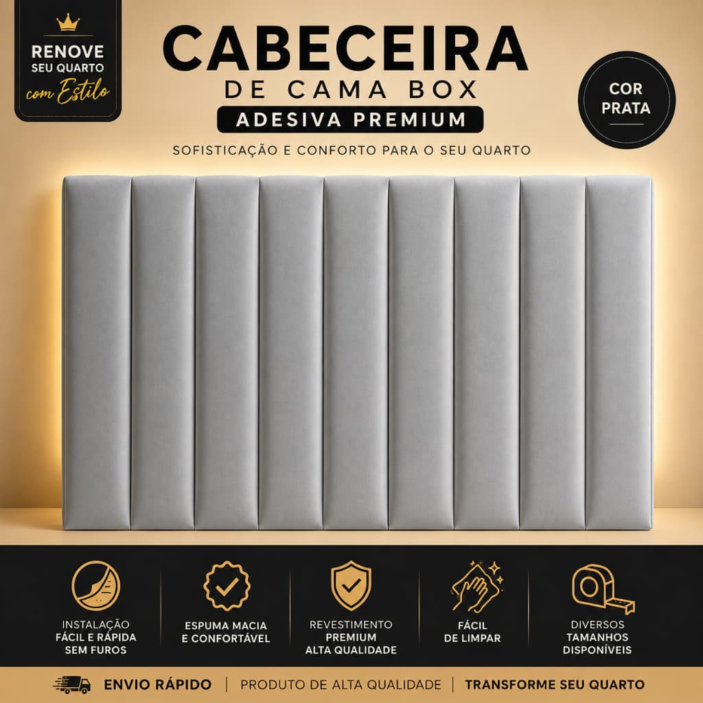 Cabeceira de Cama Box Premium 110x20  Adesiva Modulada | Instalação Sem Furos | ENVIO IMEDIATO!!!