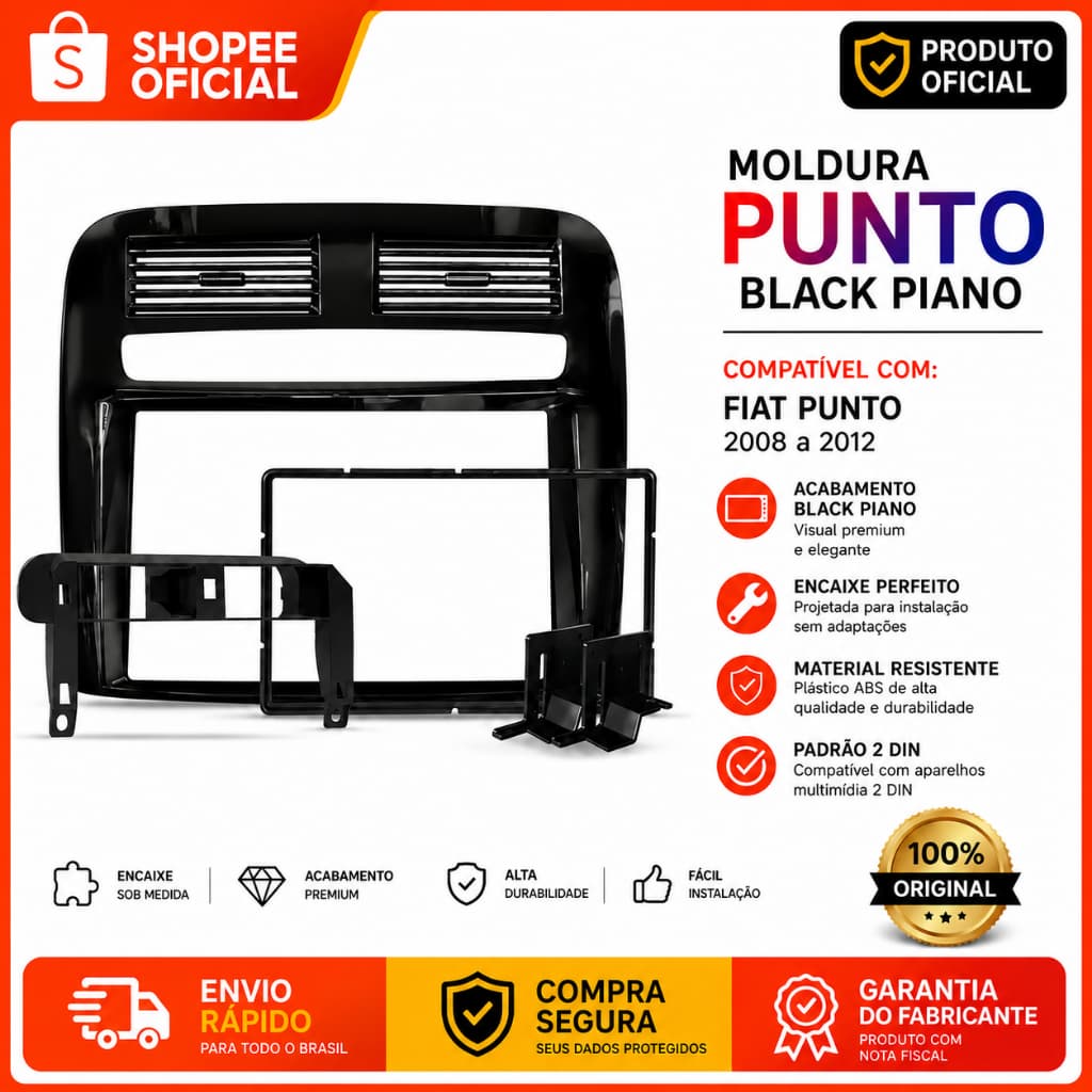Moldura 2 Din Fiat Punto 2008 – 2012 | Black Piano Permak