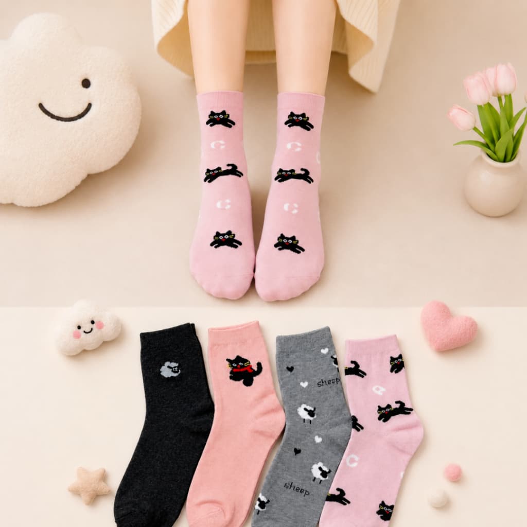 KIT COM 12 PARES DE MEIAS FEMININAS CANO LONGO ESTAMPADAS PARA O DIA A DIA 35-40
