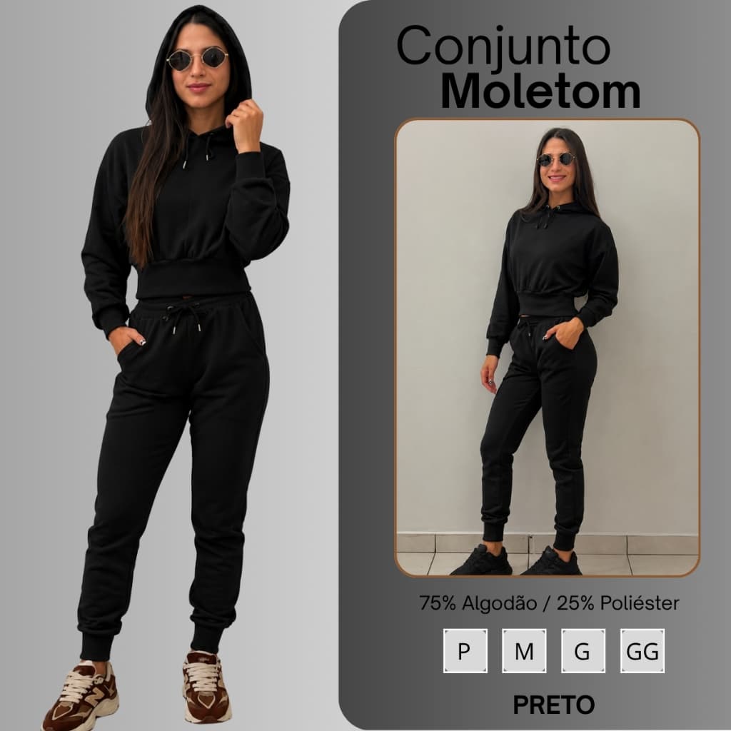 Conjunto Feminino Calça Jogger e Blusa Com Capuz Tipo Moletom Para o Frio Inverno