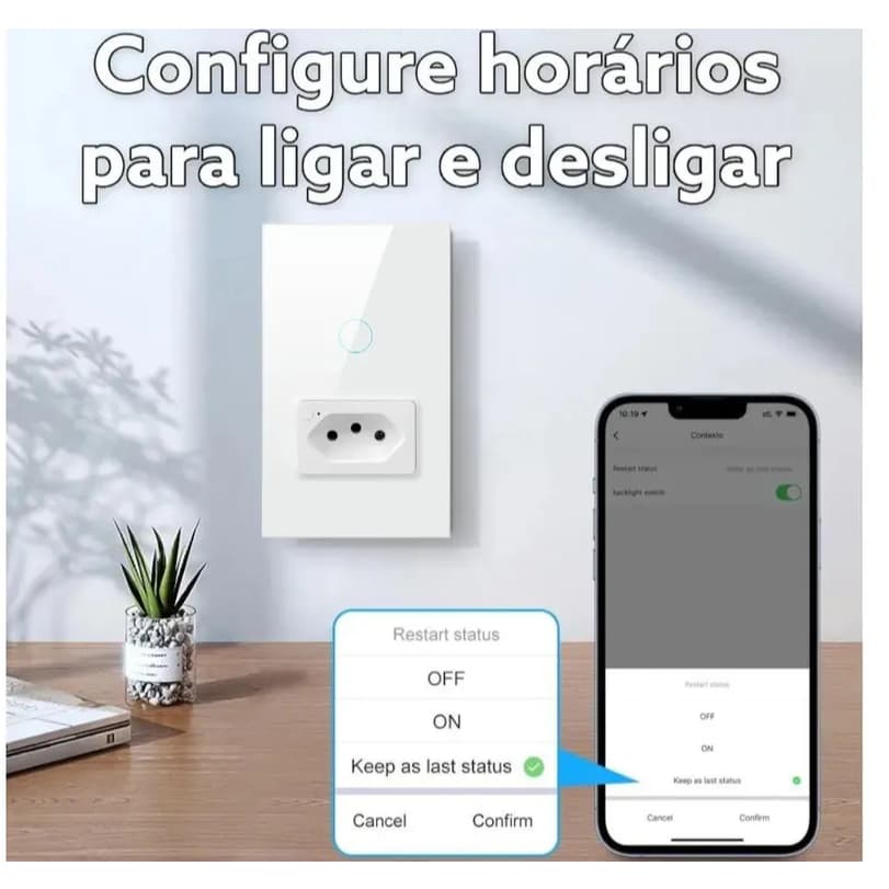 Interruptor Inteligente 1 Botão Touch Zigbee + Tomada