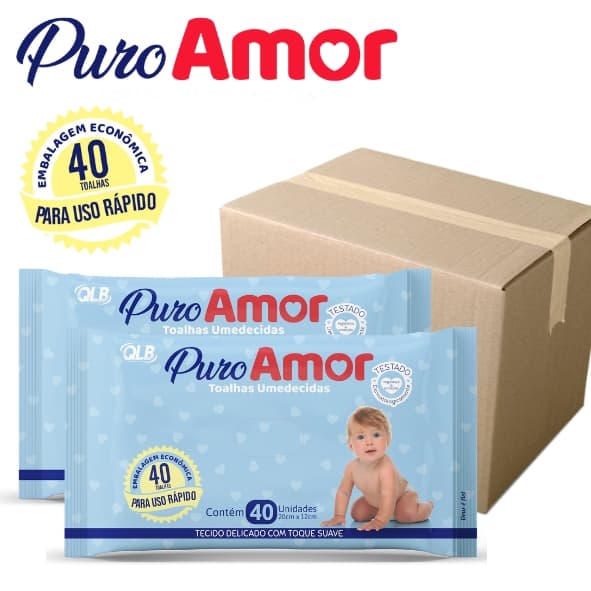 Caixa com 28 Lenços/Toalhas Umedecidas Puro Amor c/ 40 Unidades Cada – Econômico