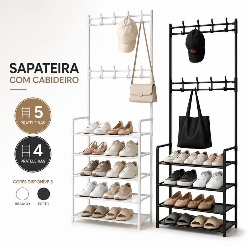 Sapateira Organizadora com Cabideiro Arara Multiuso Porta Sapatos Closet 4 e 5 Prateleiras