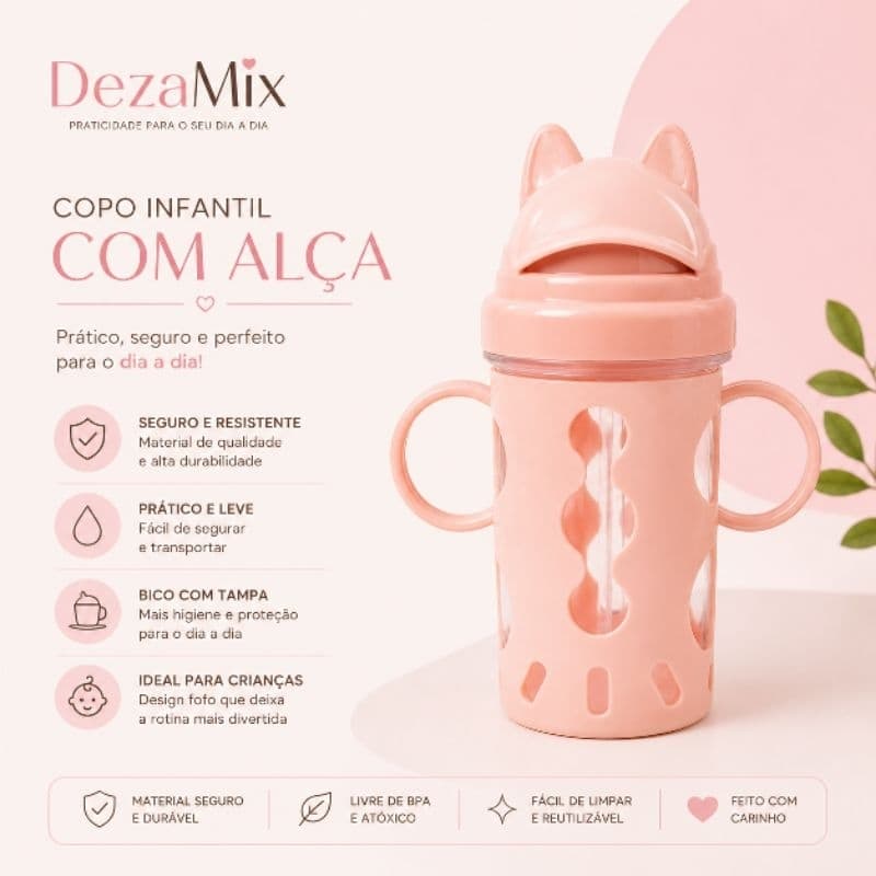 Copo Infantil com Alça e Tampa | Copo de Treinamento com Canudo | Livre de BPA