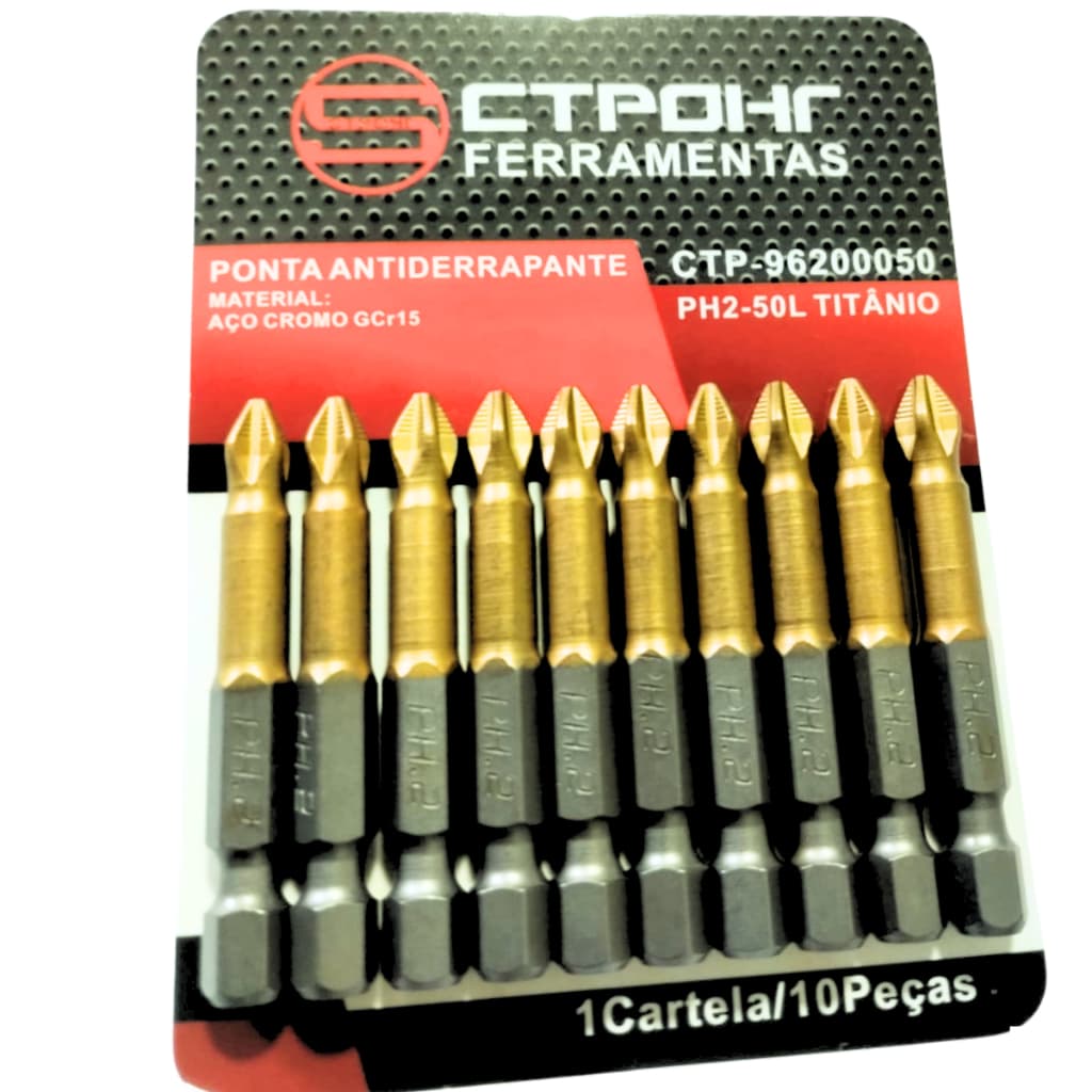 Kit 5 Bits PH2 Cruzados Revestimento Titânio Parafusadora Elétrica