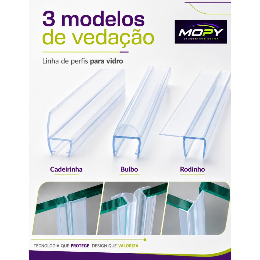 Protetor PVC Siliconado Vedação De Vidros Porta Box Sacada Janela  - 1, 2 ou 5  METROS (Barras 1M)