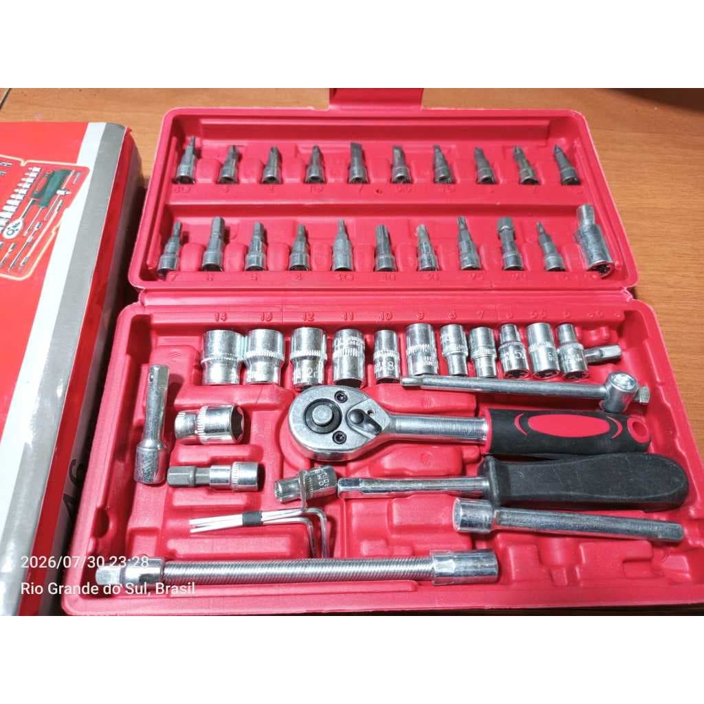 Kit Jogo De Chave Catraca Soquete 46 Peças Com Jogo Ferramentas Profissional Chave Fenda Philips Soquete 1/4 1/2Em Aço