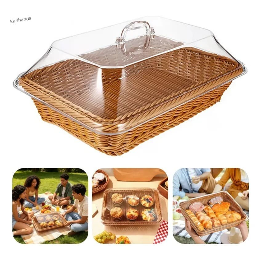 KIT 1/2/3 Embalagem em caixa de papelão Tamanhos grandes Cesta De Pão De Frutas Em Vime Falso E Rattan Com Tampa