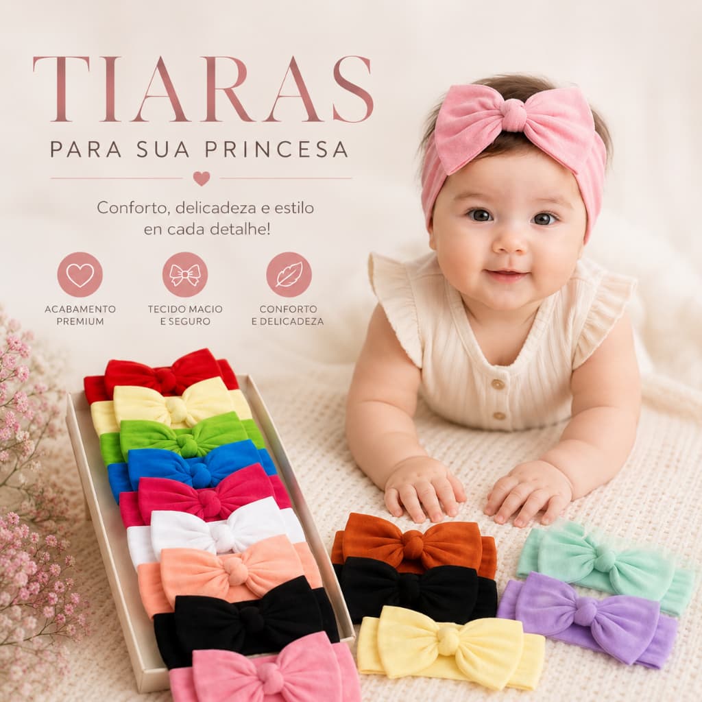 Laços de Cabelo Infantil Faixas Bebê Tiara Turbante Menina Kit 3 e 6 Unidades Enxoval