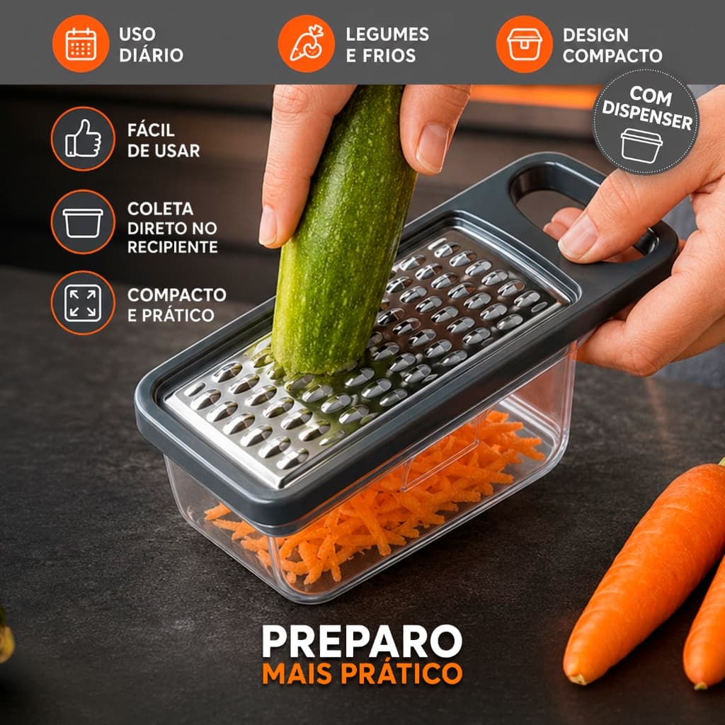 Ralador De Cozinha Com Dispenser Coletor Para Legumes E Queijos