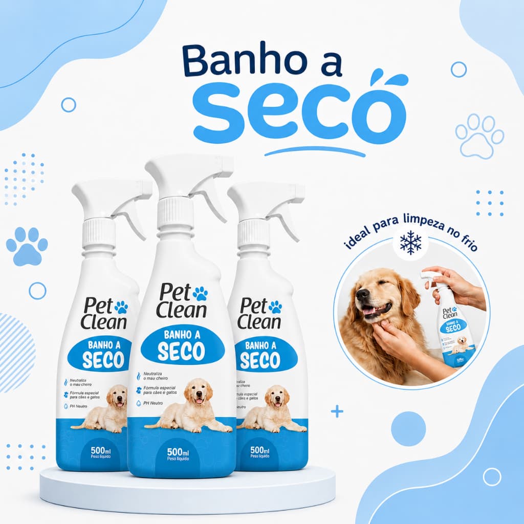 Spray Banho a Seco Sem Enxágue Sem Água para Cachorro e Gato Pet Clean 500ml