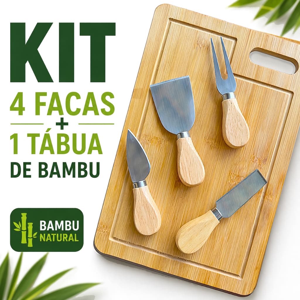 Tábua de Bambu & Facas Inox para Queijo e Frios Petiscos Ou Opções Unitária Faca, Espátula, Garfo