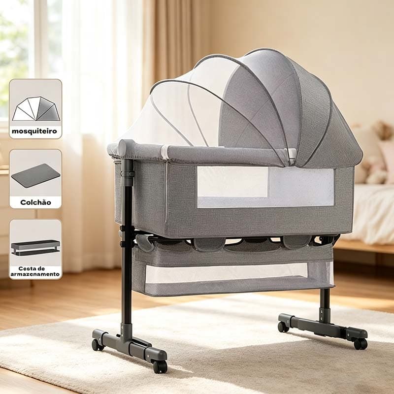Berço Portátil Moises Co-bed Com Balanço Mosquiteiro e Cesto Regulagem de Altura
