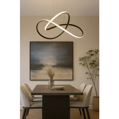 Lustre Pendente Led Loop Luminária Design Moderno Luxo Preto ou Dourado