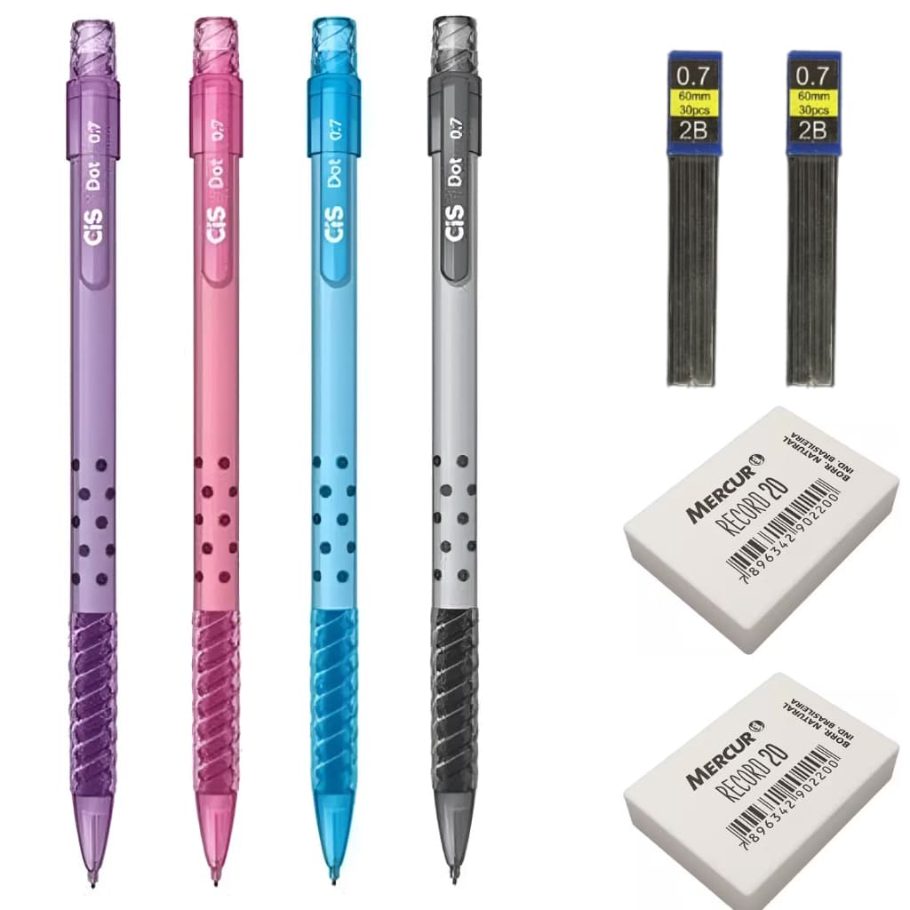 Kit Lapiseira Cis Dot 0.7mm + 2 Grafites 0,7mm + 2 Borrachas Mercur e Borracha na Ponta