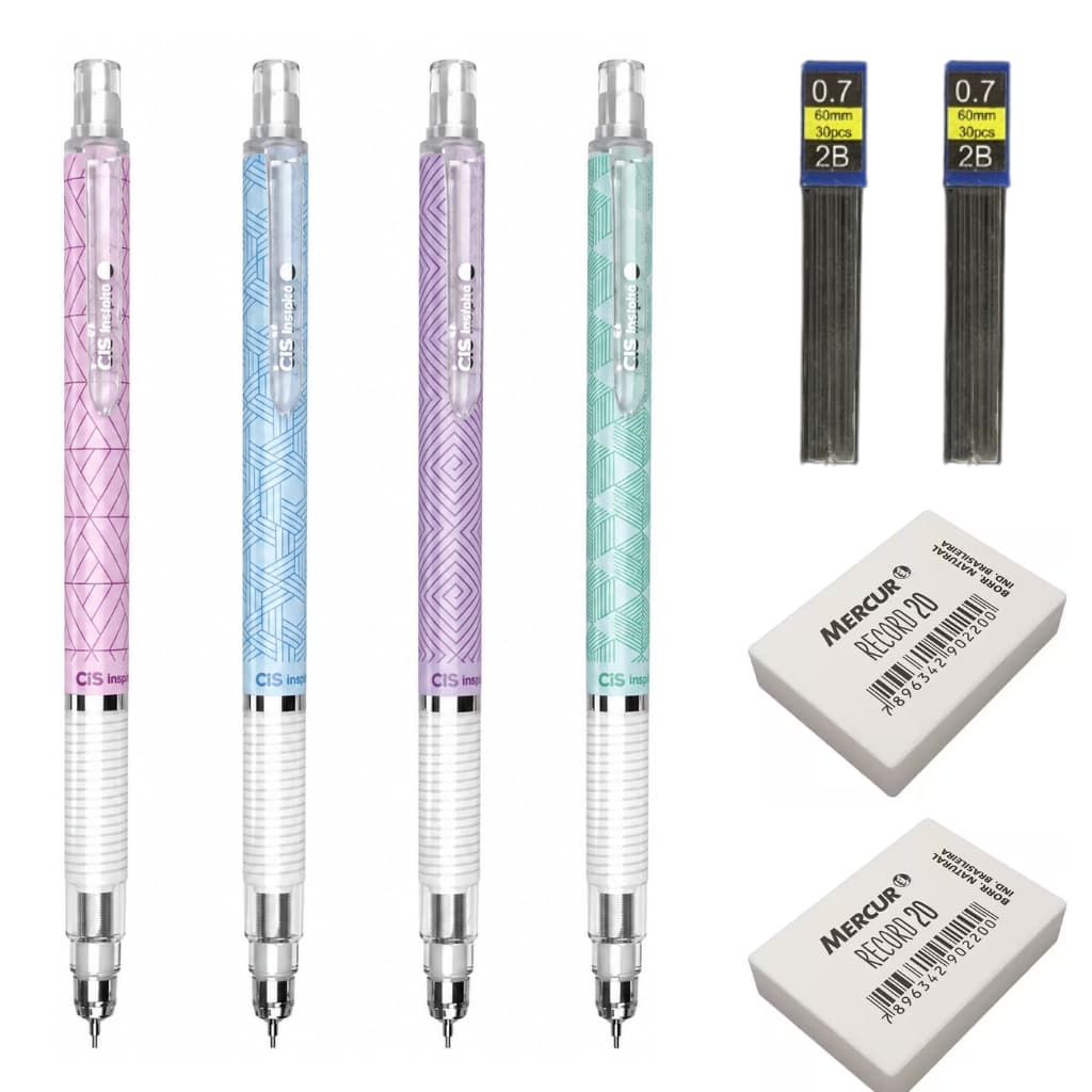 Kit Lapiseira Cis Insight 0.7mm + 2 Grafites 0,7mm + 2 Borracha Mercur