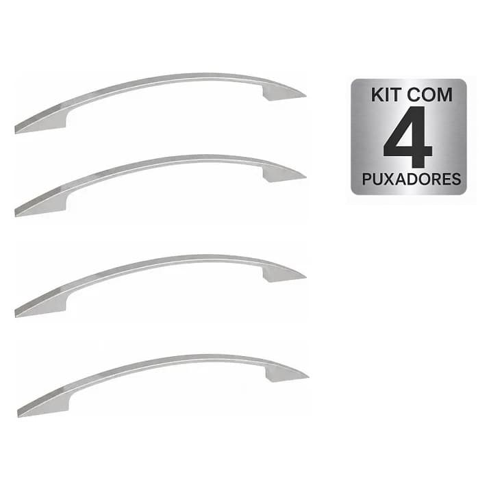 Kit 4 Puxadores Italy Line 2092 Escovado 256mm Alça Curva Moveis Armarios Gavetas Portas