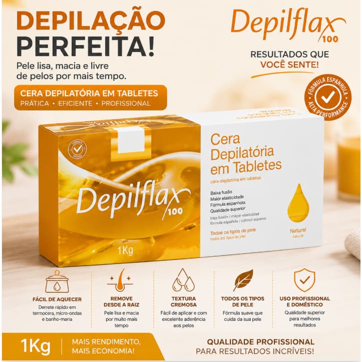 Cera Depilatória em Tabletes Depilflax Natural 1kg
